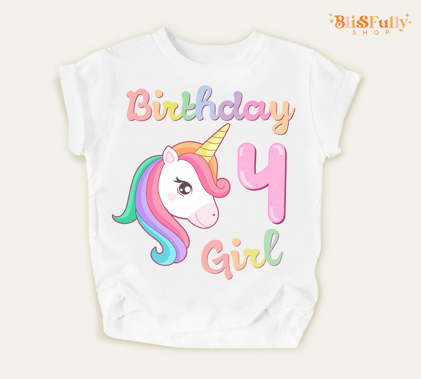 Unicorn Birthday Girl Shirt - 4th Birthday Shirt Girl - Fourth Birthday Girl Shirt - Unicorn Four Birthday Shirt