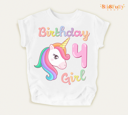 Unicorn Birthday Girl Shirt - 4th Birthday Shirt Girl - Fourth Birthday Girl Shirt - Unicorn Four Birthday Shirt