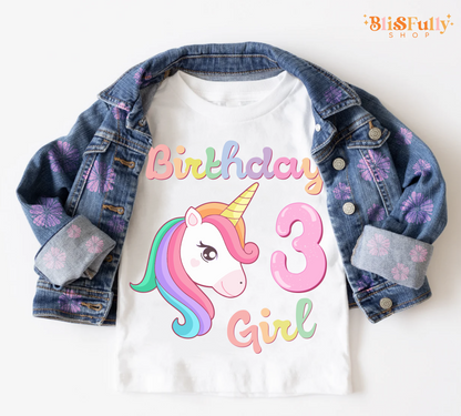 Unicorn Birthday Girl Shirt - 3rd Birthday Shirt Girl - Third Birthday Girl Shirt - Unicorn Three Birthday Shirt