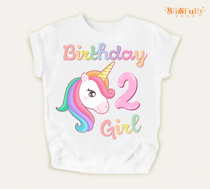 Unicorn Birthday Girl Shirt - 2nd Birthday Shirt Girl - Second Birthday Girl Shirt - Unicorn Two Birthday Shirt